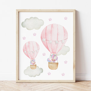 Rosa Luftballong, Unicorn, Stars, Girl Nursery Fototryck