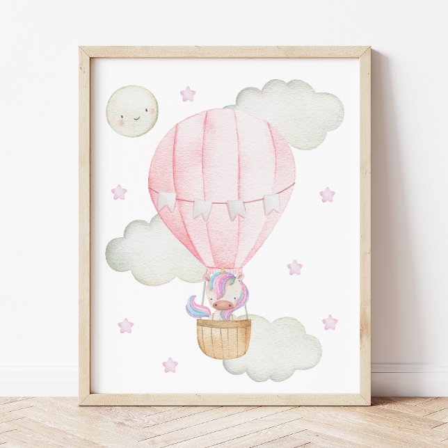 Rosa Luftballong, Unicorn, Stars, Girl Nursery Poster (Skapare uppladdad)