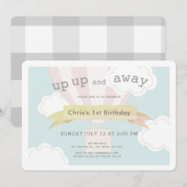 Rosa Luftballong upp och bort 1:a födelsedagen Inbjudningar