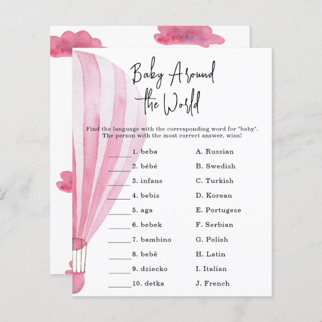 ROSA LUFTBALLONG - VÄRLD RUNT i BABY (Fram/baksida)