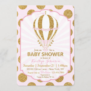 Rosa luftballongbaby shower inbjudningar