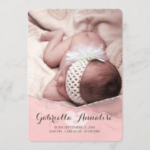 Rosa Lullaby Flicka Photo Birth Notice Meddelande