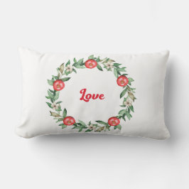 Rosa Lumbar-Blommigt med kursiv utskrift Kärlek Lumbarkudde