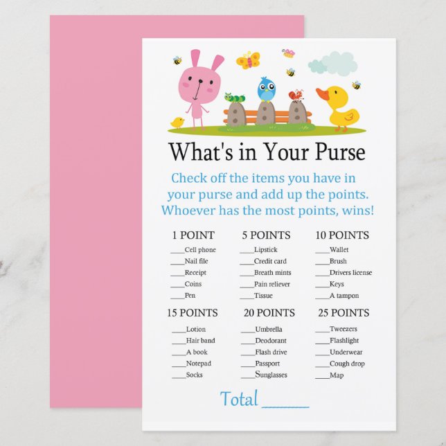 Rosa lustig kanin Vad är det i ditt handväska? (Fram/baksida)