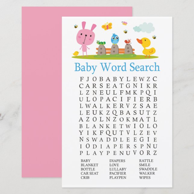 Rosa, lustigt kanin Baby ord-vilt (Fram/baksida)