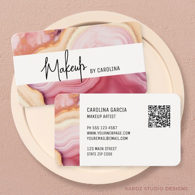 Rosa Luxury Makeup Artist Affärskort Visitkort (Business cards are shown in 3.5 x 2.0 inch size. Enter URL to create QR Code and add your info.)