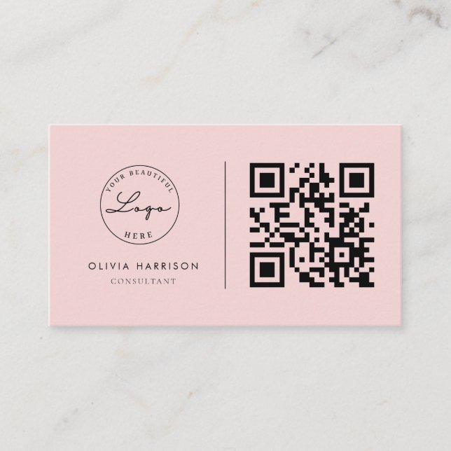 Rosa Luxury Minimalist QR Code Professionell Visitkort (Framsida)