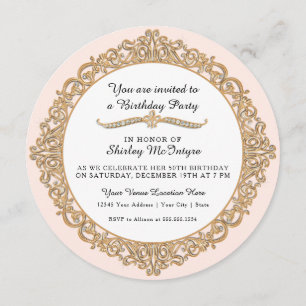 Rosa Lycklig 50:e födelsedagsglaset Guld Inbjudningar