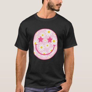 Rosa Lycklig Ansikte Daisy Flower Preppy Aesthetic T Shirt