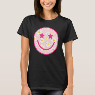 Rosa Lycklig Ansikte Daisy Flower Trendig T Shirt