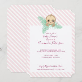Rosa Lycklig Baby Sloth Baby Shower-inbjudan Inbjudningar