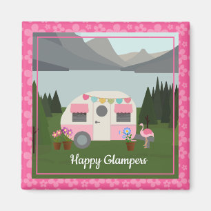 Rosa Lycklig Camper Glampers Magnet