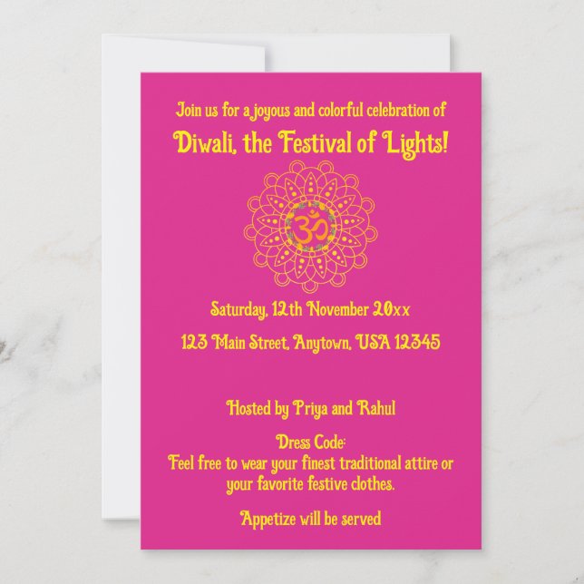 Rosa Lycklig Diwali - Firande Inbjudningar (Framsida)