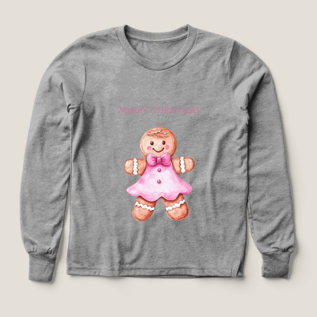 Rosa Lycklig Gingertea Cookie Girl jul jul T Shirt (Design framsida)