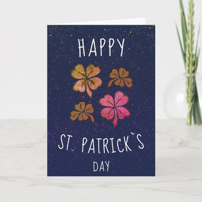 Rosa lycklig Shamrock-klöver Glad St. Patrick`s da Helgkort (Framsida)