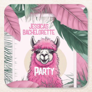 Rosa Lycklig Smiling Lama Bachelorette Underlägg Papper Kvadrat