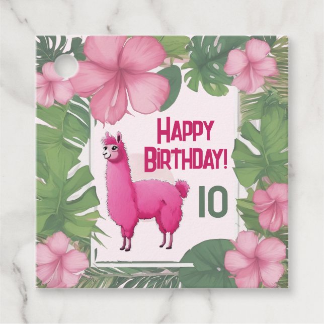 Rosa Lycklig Smiling Lama Gåvor Etiketter (Framsida)