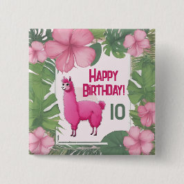 Rosa Lycklig Smiling Lama Knapp