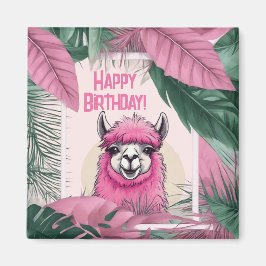 Rosa Lycklig Smiling Lama Magnet