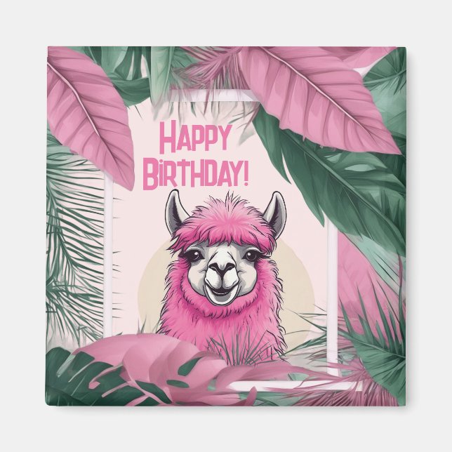 Rosa Lycklig Smiling Lama Magnet (Framsidan)