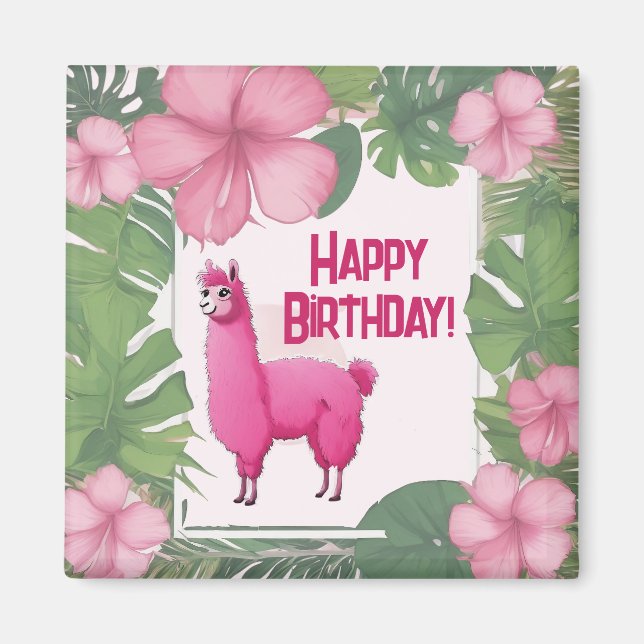 Rosa Lycklig Smiling Lama Magnet (Framsidan)