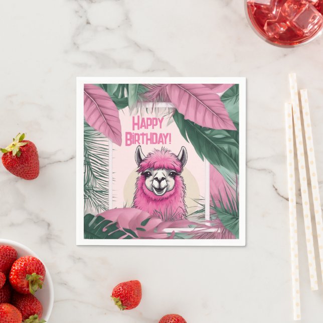 Rosa Lycklig Smiling Lama Pappersservett (Insitu)