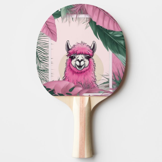 Rosa Lycklig Smiling Lama Pingisracket (Framsidan)
