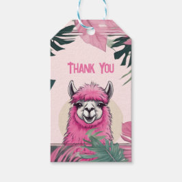 Rosa Lycklig Smiling Lama Presentetikett