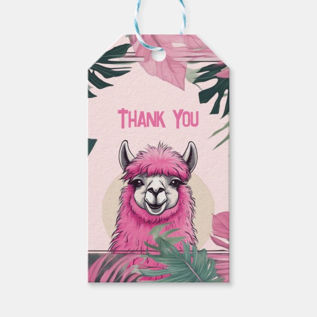 Rosa Lycklig Smiling Lama Presentetikett (Framsidan)