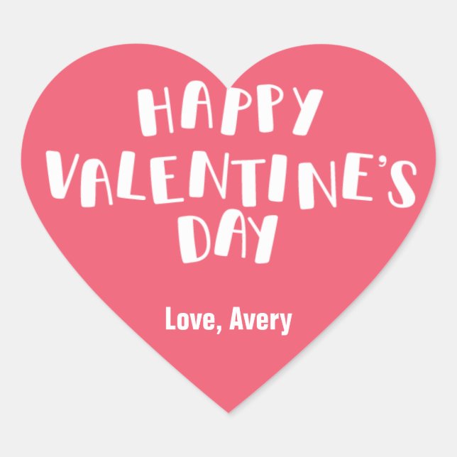 Rosa Lycklig Valentindagen Hjärtformat Klistermärke (Framsida)