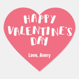 Rosa Lycklig Valentindagen Hjärtformat Klistermärke