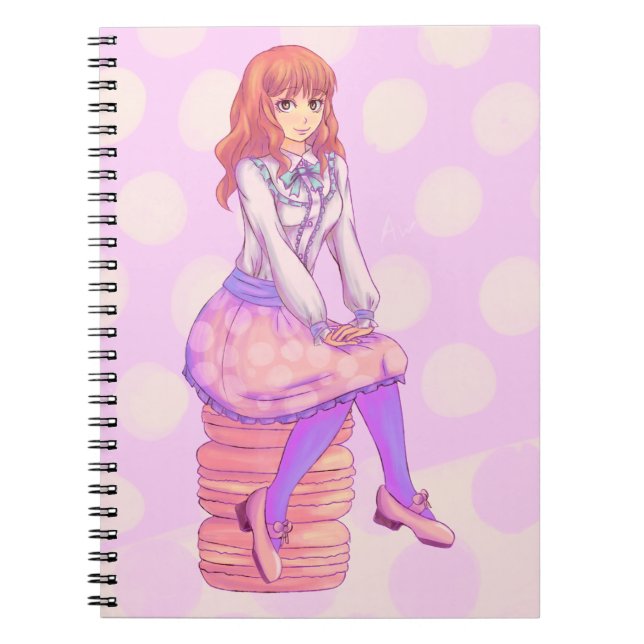 Rosa Macaron Girl Anteckningsbok (Framsidan)
