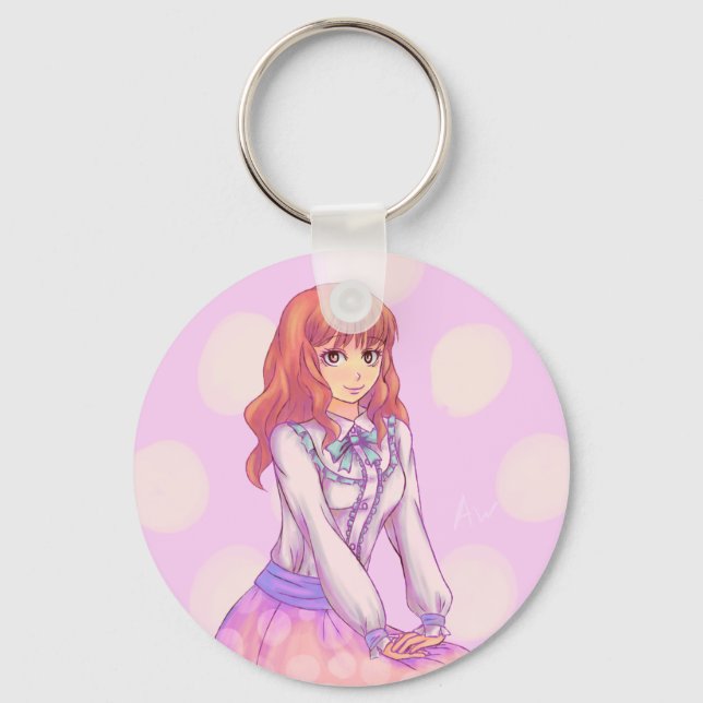 Rosa Macaron Girl Nyckelring (Framsida)
