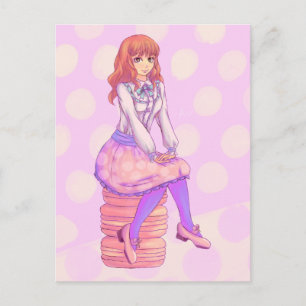 Rosa Macaron Girl Vykort