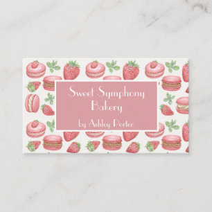 Rosa Macaron & Jordgubbs Watercolor Bageri Verksam Visitkort