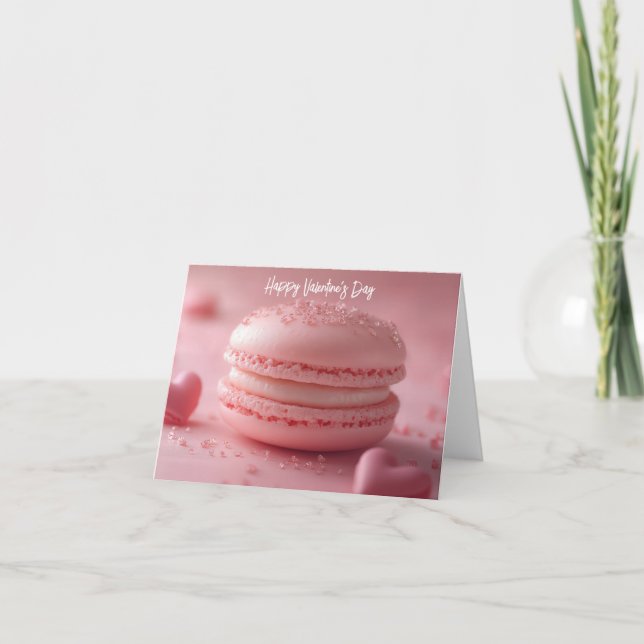 Rosa Macaron med Hearts Valentines Hälsning Kort (Framsida)