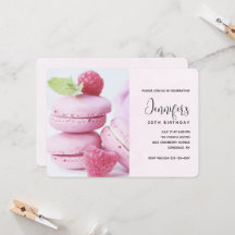Rosa Macarons med röda hallon födelsedag