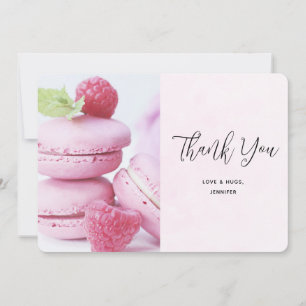 Rosa Macarons och Red Rasphallon Tack Kort