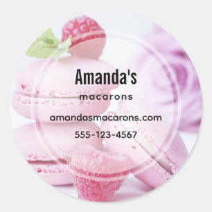 Rosa Macarons & Red Raspears Business Runt Klistermärke