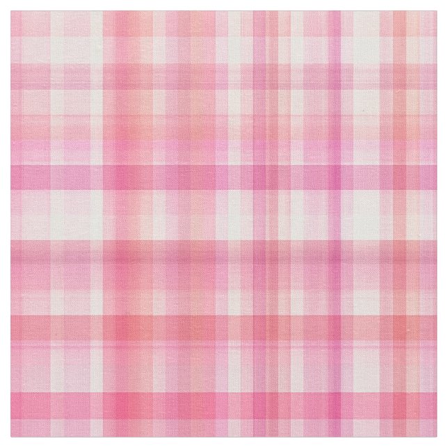 Rosa Madras Plaid Rand Print Mönster Tyg (Närbild)