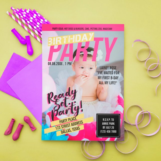 Rosa Magazine Cover-utseende | BARNS FÖDELSEDAG PA Inbjudningar (Skapare uppladdad)