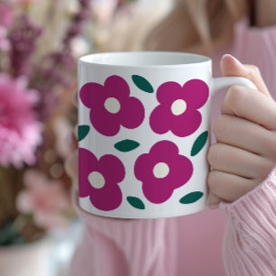 Rosa Magenta Abstrakt Retro Flower Mönster Kaffemugg