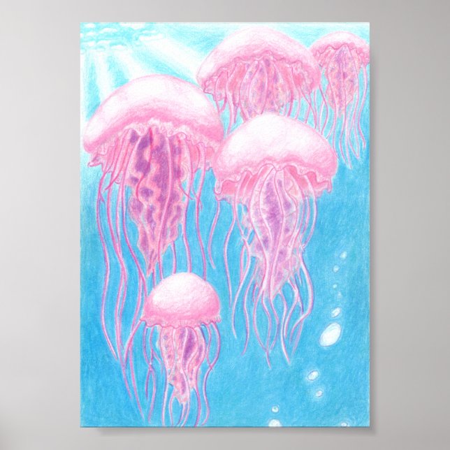 Rosa, Magenta, blått och turkos-jellyfisk Poster (Framsidan)