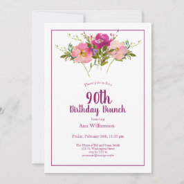 Rosa Magenta Blommigt 90:e Birthday Brunch Inbjudningar