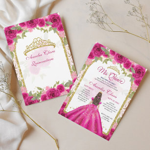 Rosa Magenta Blommigt Princess Guld Arch Quinceane Inbjudningar