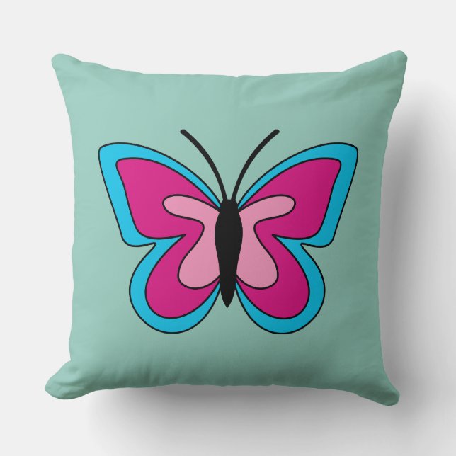 Rosa Magenta Blue Butterfly Kudde (Framsida)