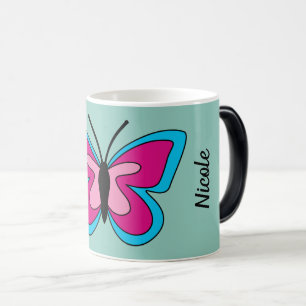 Rosa Magenta Blue Butterfly Lägg till text Magisk Mugg