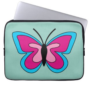 Rosa Magenta Blue Butterfly Laptop Fodral