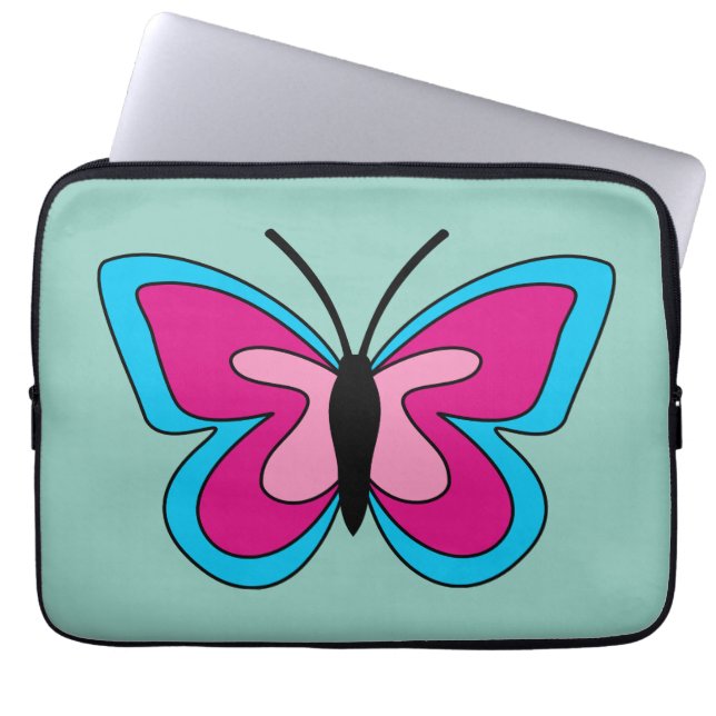 Rosa Magenta Blue Butterfly Laptop Fodral (Framsidan)