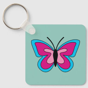 Rosa Magenta Blue Butterfly Nyckelring